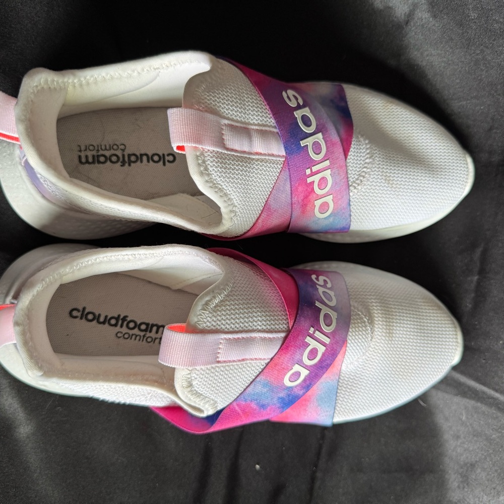 Adidas White and Pink Sneakers with Sporty Design size 9
